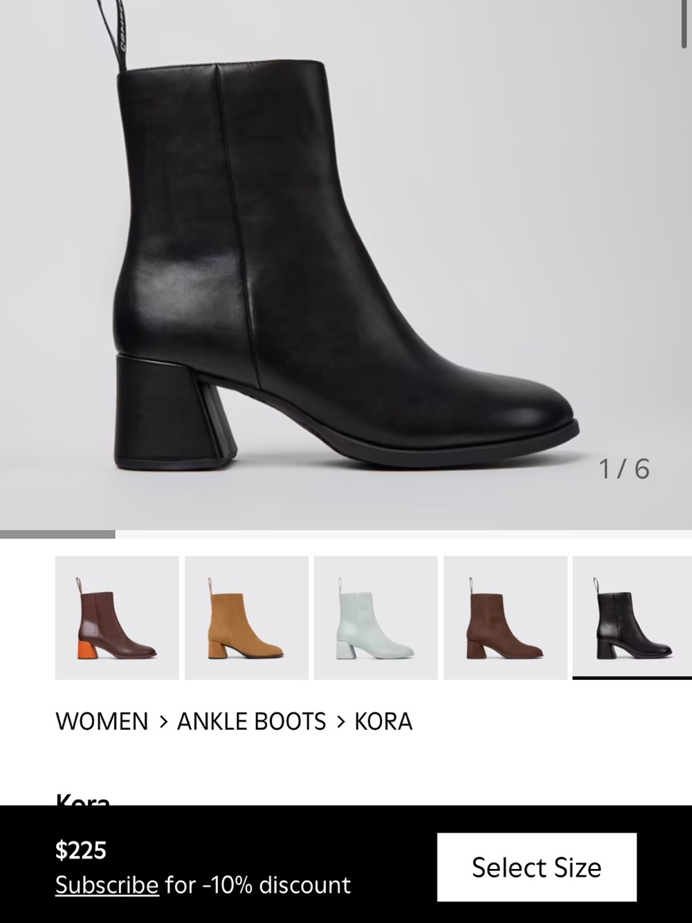 Camper Black Leather Mid-Heel Ankle Boots - Picture 6 of 6